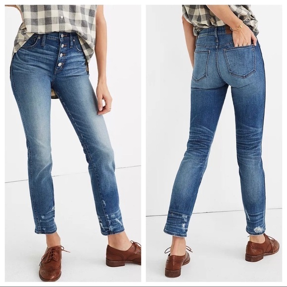 Madewell Slim Straight Jeans: Distressed Button-Front Edition - Picture 1 of 11